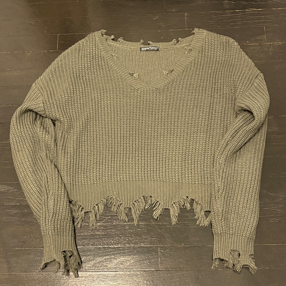 Distressed Gray Knit Sweater